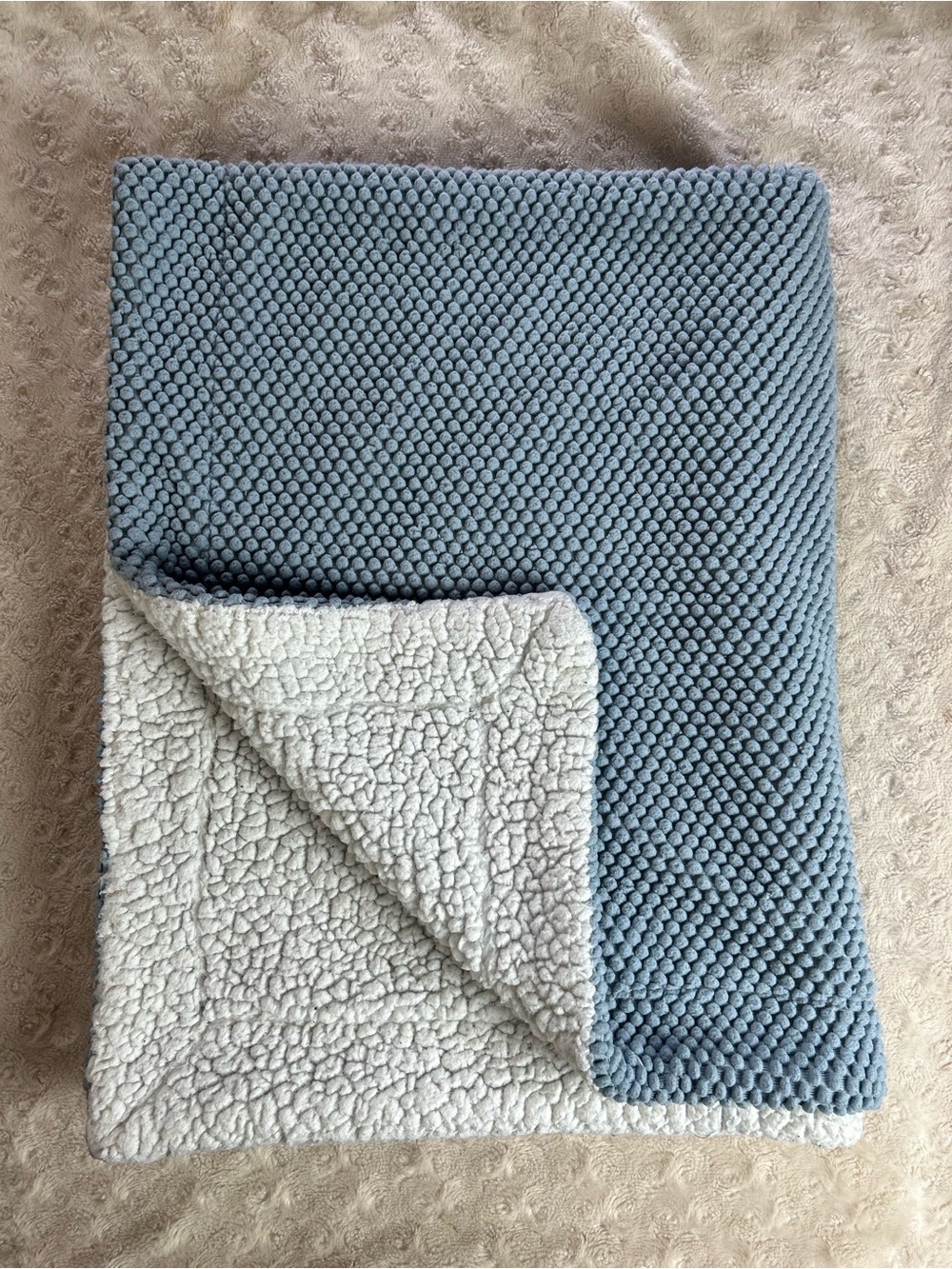 Chick Pea Blue Nubby Baby Blanket White Sherpa Textured Bumpy Dots Lovey